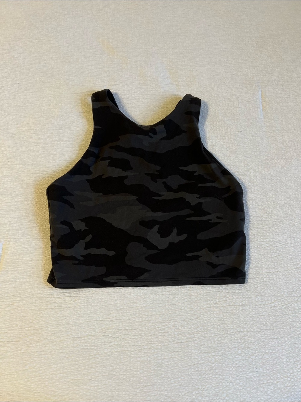 Athleta Black Sports Bra with Dark Gray Camouflage Straps